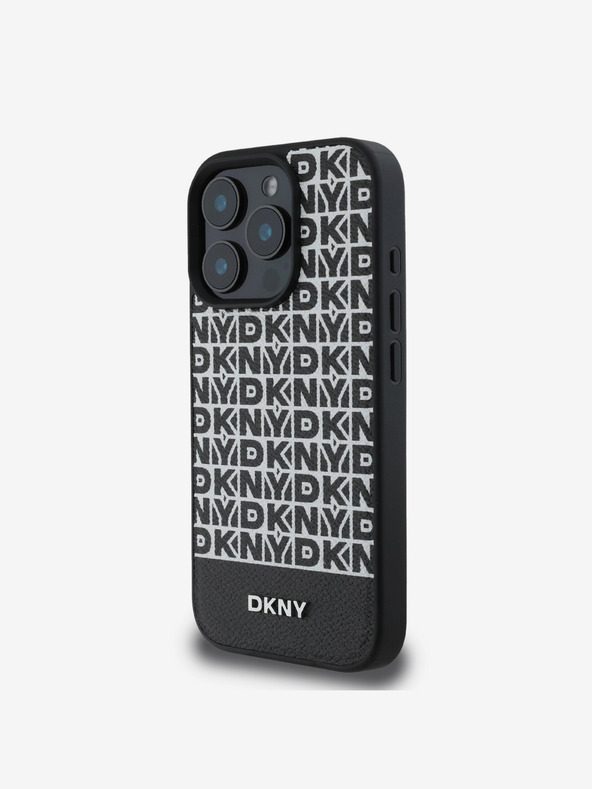 DKNY DKNY PU kožna donja traka s ponavljajućim uzorkom MagSafe stražnja maska ​​za iPhone 16 Pro crna