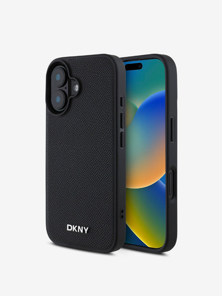 DKNY DKNY PU kožni srebrni metalni logotip Magsafe stražnja maska ​​za iPhone 16 crna