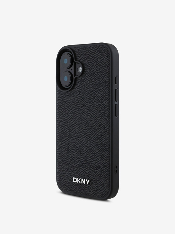 DKNY DKNY PU kožni srebrni metalni logotip Magsafe stražnja maska ​​za iPhone 16 crna