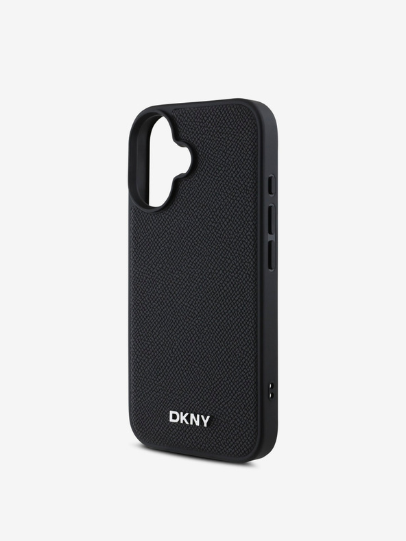 DKNY DKNY PU kožni srebrni metalni logotip Magsafe stražnja maska ​​za iPhone 16 crna