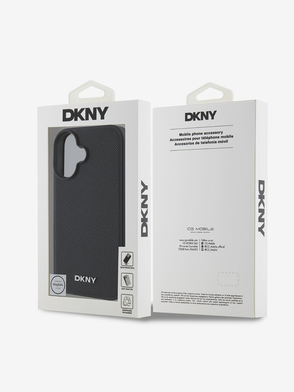 DKNY DKNY PU kožni srebrni metalni logotip Magsafe stražnja maska ​​za iPhone 16 crna
