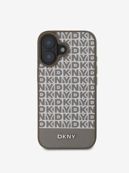 DKNY DKNY PU kožna donja traka s ponavljajućim uzorkom MagSafe stražnja maska ​​za iPhone 16 smeđa