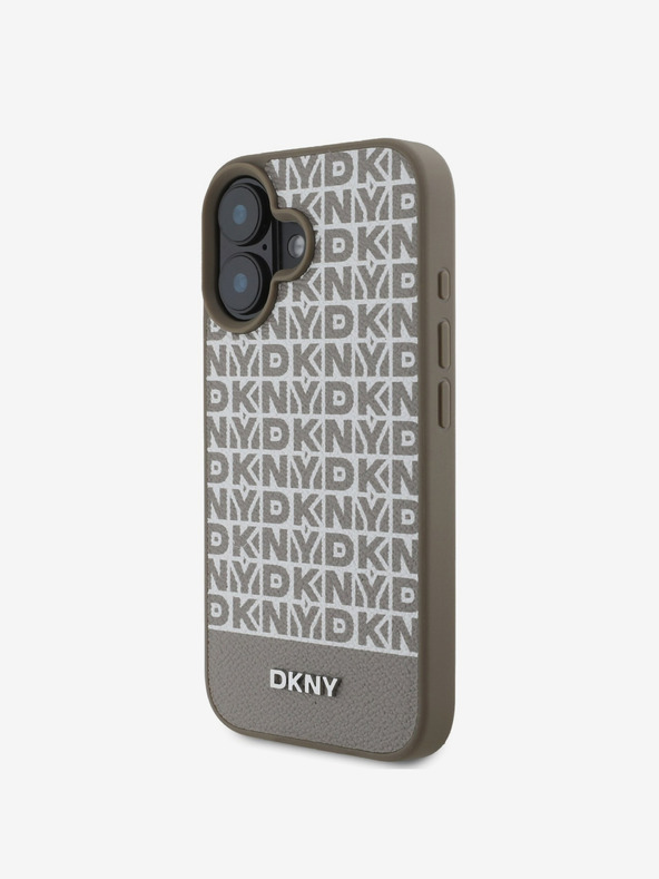 DKNY DKNY PU kožna donja traka s ponavljajućim uzorkom MagSafe stražnja maska ​​za iPhone 16 smeđa
