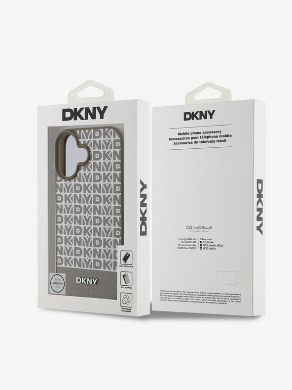 DKNY DKNY PU kožna donja traka s ponavljajućim uzorkom MagSafe stražnja maska ​​za iPhone 16 smeđa