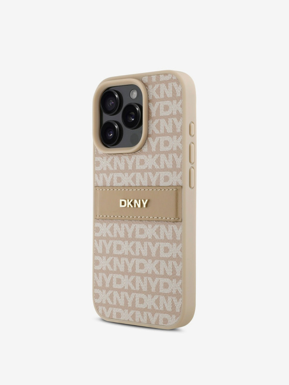 DKNY DKNY PU kožna stražnja maska ​​s ponavljajućim uzorkom u tonskim prugama za iPhone 16 Pro, ružičasta