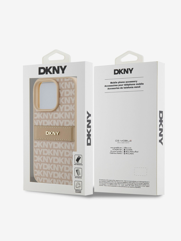 DKNY DKNY PU kožna stražnja maska ​​s ponavljajućim uzorkom u tonskim prugama za iPhone 16 Pro, ružičasta