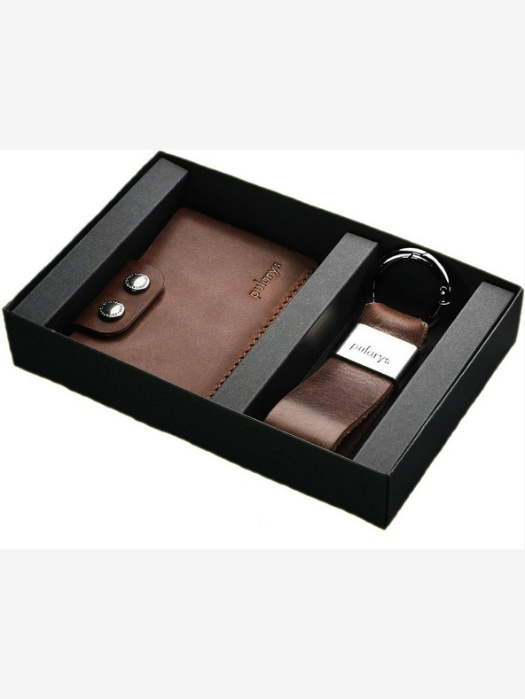 Pularys Pularys darovni set muški kožni hobi novčanik i privjesak za ključeve smeđi 189414102