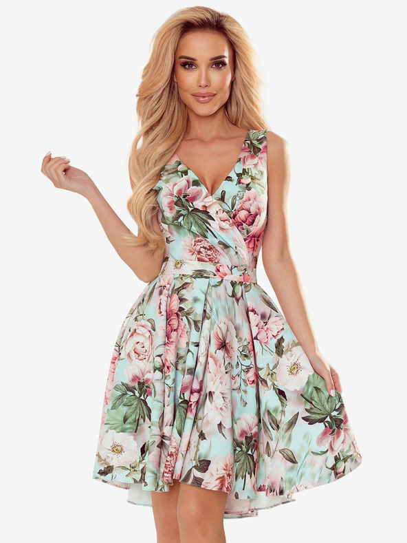 numoco Haljina s dužim leđima, izrezom i remenom - ružičasti cvjetići Numoco MAYA