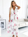 numoco Plisirana midi haljina s dekolteom i volanima - proljetno cvijeće na bijeloj pozadini Numoco LISA