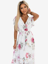 numoco Plisirana midi haljina s dekolteom i volanima - proljetno cvijeće na bijeloj pozadini Numoco LISA