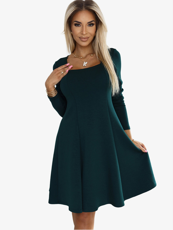 numoco Udobna trapez haljina s izrezom i dugim rukavima - zelena Numoco IVANA