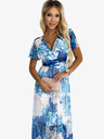 numoco Haljina kratkih rukava s dugim izrezom i dugim vezanjem u struku - plavi veliki cvjetovi - Numoco CINZIA mreža