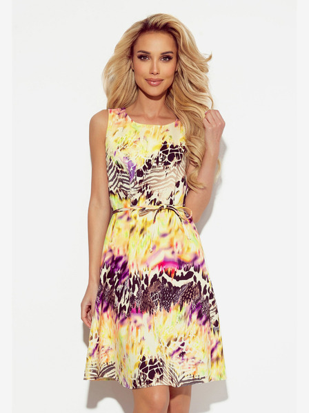 numoco Numoco VICTORIA žuta trapezoidna haljina s leopard uzorkom