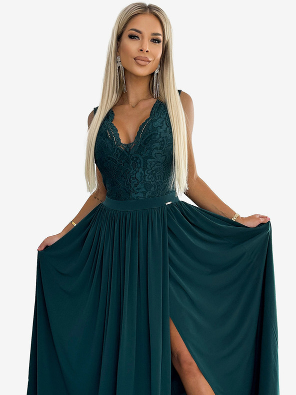 numoco Duga haljina s čipkastim dekolteom - zelena Numoco LEA