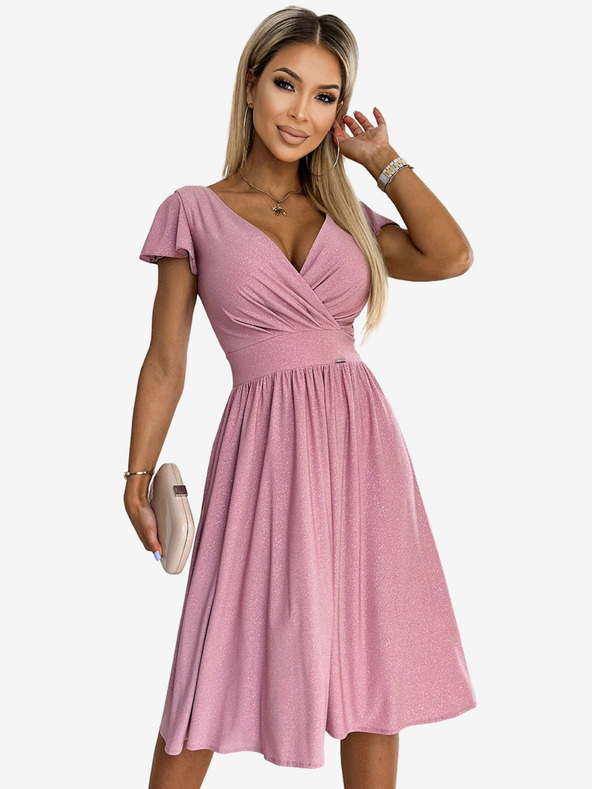 numoco Haljina kratkih rukava s širokim izrezom - puderasto ružičasta svjetlucava Numoco MATILDE