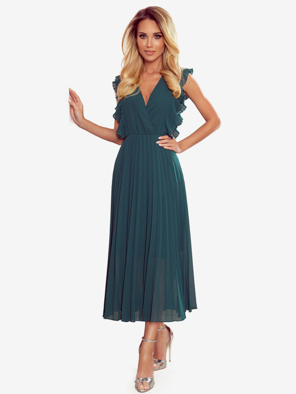 numoco Plisirana haljina s volanima i dekolteom - zelena Numoco EMILY