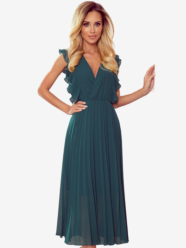 numoco Plisirana haljina s volanima i dekolteom - zelena Numoco EMILY