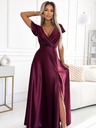 numoco Satenska duga haljina s dekolteom - Boja vina Numoco CRYSTAL