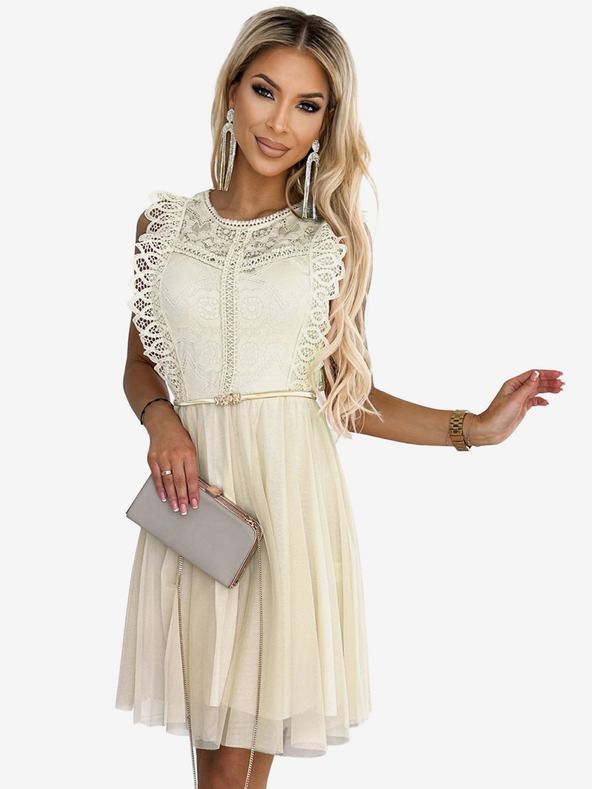 numoco Haljina s čipkom i zlatnim remenom - bež Numoco GRETA