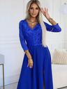 numoco Elegantna duga haljina s dekolteom od čipke - plava Numoco AMBER