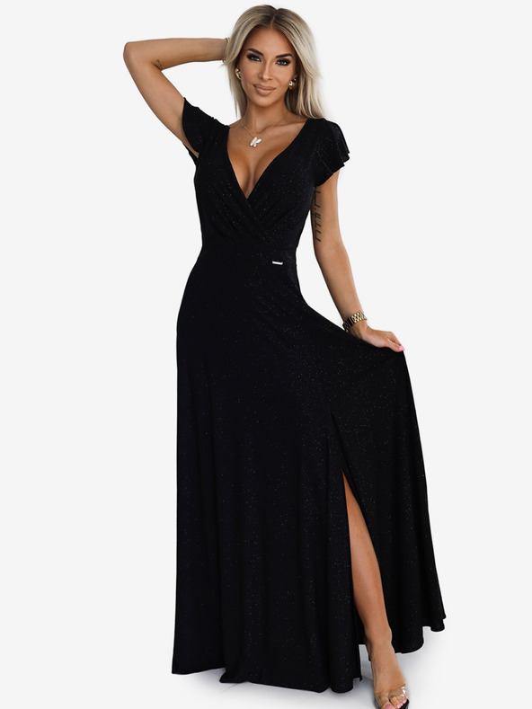 numoco Svjetlucava duga haljina s dekolteom - crna Numoco CRYSTAL