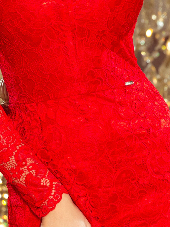 numoco Čipkana haljina s dekolteom - Red Numoco