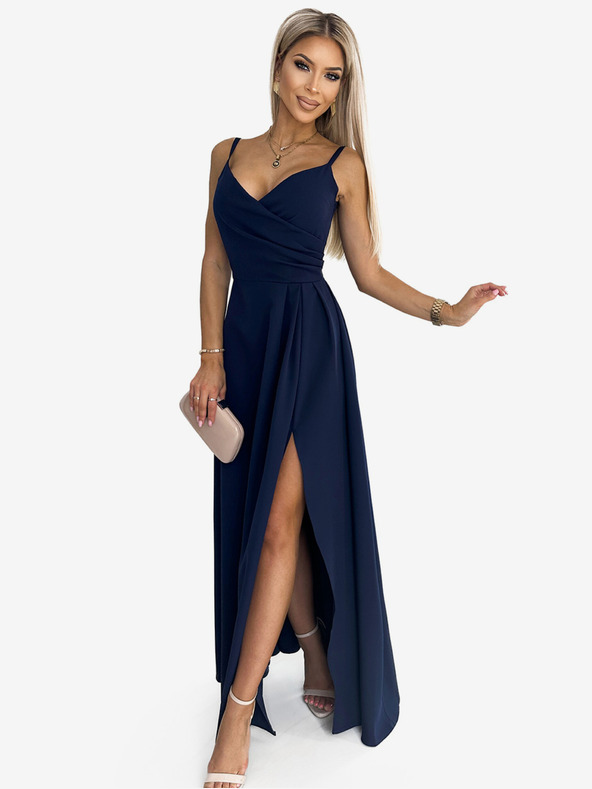 numoco Elegantna maxi haljina na bretele - tamno plava Numoco CHIARA