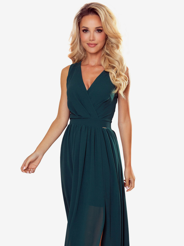 numoco Duga haljina s dekolteom i kravatom - zelena Numoco JUSTINE