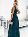 numoco Duga haljina od brokata s dekolteom i prorezom na nogama - zelena Numoco LOUISE