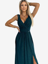 numoco Duga haljina od brokata s dekolteom i prorezom na nogama - zelena Numoco LOUISE