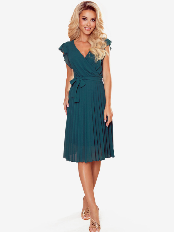 numoco Plisirana haljina s dekolteom i volanima - zelena Numoco POLINA