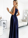 numoco Elegantna satenska maxi haljina na naramenice - tamnoplava Numoco CHIARA