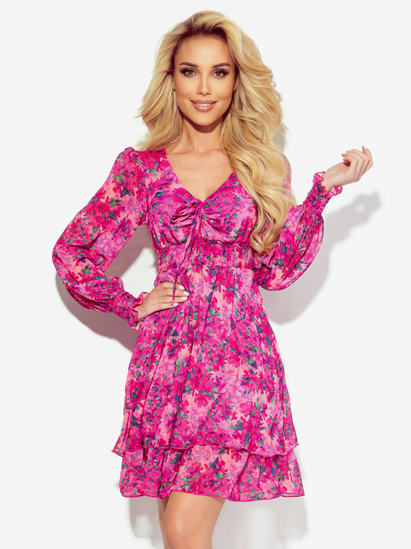 numoco Haljina od šifona s vezanim izrezom - ružičasti cvjetići MONICA