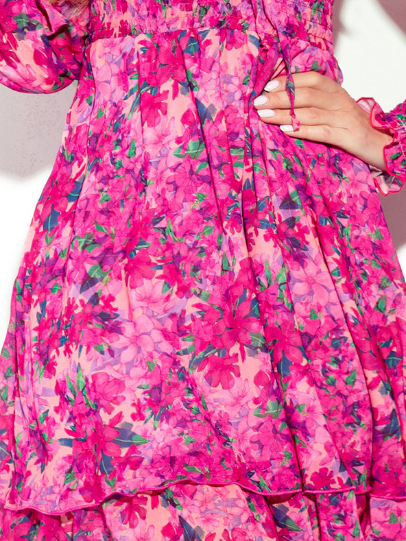 numoco Haljina od šifona s vezanim izrezom - ružičasti cvjetići MONICA