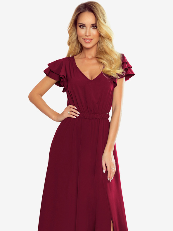 numoco Duga haljina s dekolteom i volanima - boja vina Numoco LIDIA
