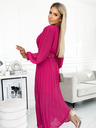 numoco Plisirana haljina s remenom i dekolteom - fuksija Numoco KLARA
