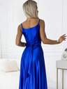 numoco Elegantna duga satenska haljina s izrezom i prorezom na nogama - plava Numoco JULIET