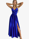 numoco Elegantna duga satenska haljina s izrezom i prorezom na nogama - plava Numoco JULIET