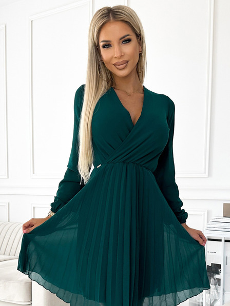 numoco Plisirana haljina od šifona s dekolteom - zelena Numoco ISABELLE