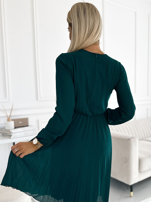 numoco Plisirana haljina od šifona s dekolteom - zelena Numoco ISABELLE
