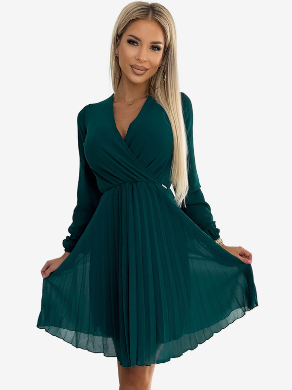 numoco Plisirana haljina od šifona s dekolteom - zelena Numoco ISABELLE