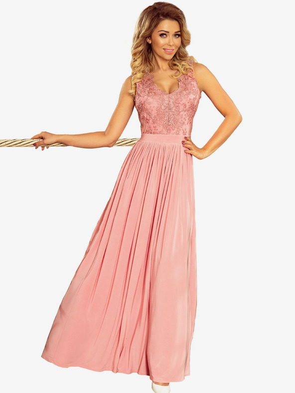 numoco Duga haljina s izvezenim dekolteom - roza Numoco LEA