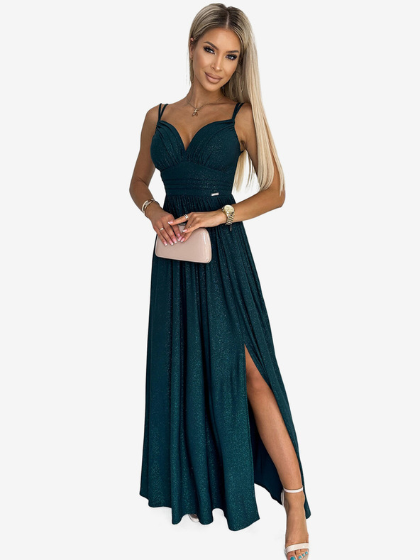 numoco Duga brokatna haljina na naramenice - zelena Numoco JOVITE