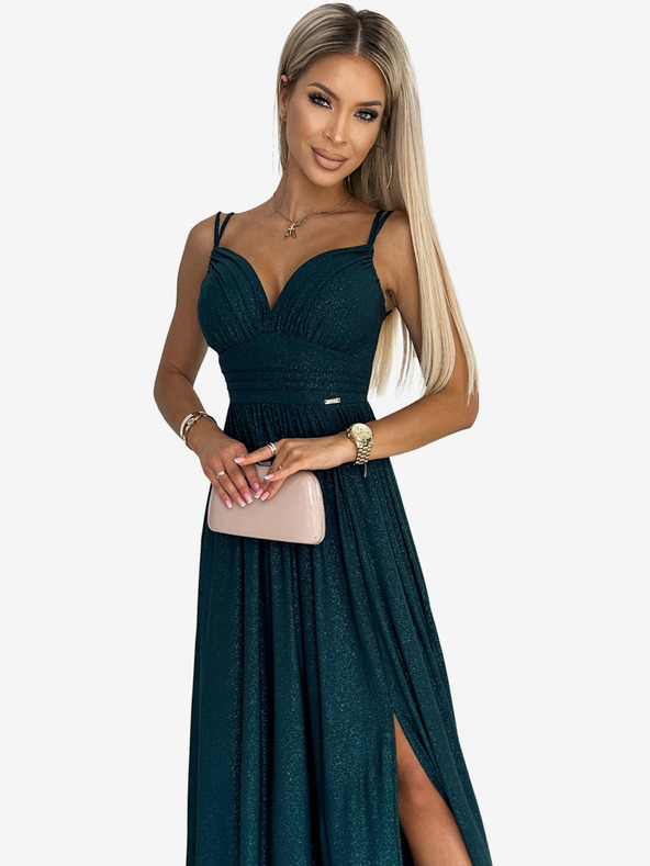 numoco Duga brokatna haljina na naramenice - zelena Numoco JOVITE