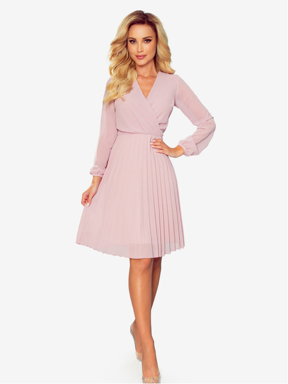 numoco Plisirana haljina s dekolteom i dugim rukavima - puder roza Numoco ISABELLE