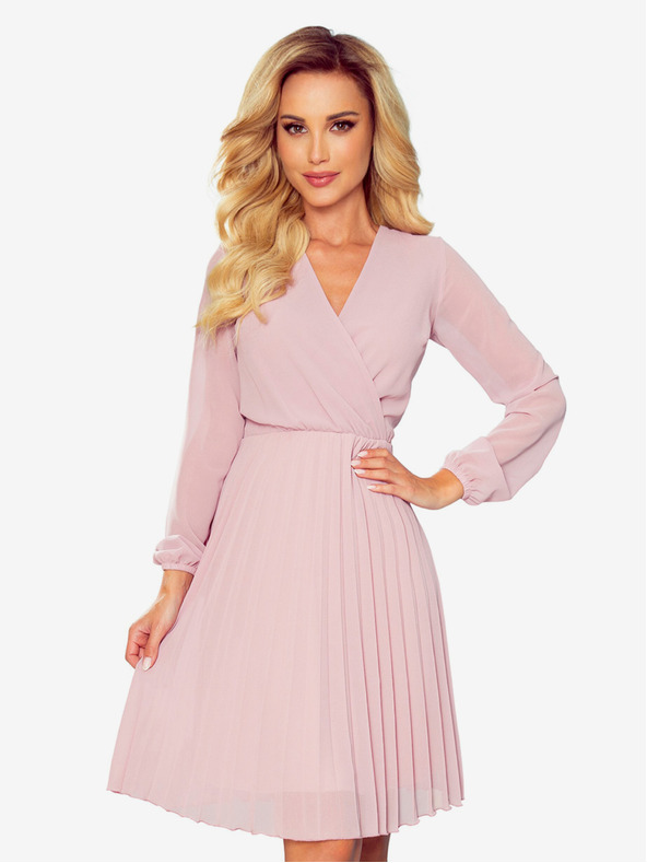 numoco Plisirana haljina s dekolteom i dugim rukavima - puder roza Numoco ISABELLE