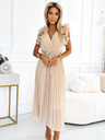 numoco Midi haljina od plisiranog šifona s dekolteom i mekim volanima - bež Numoco MIRABELLA