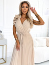 numoco Midi haljina od plisiranog šifona s dekolteom i mekim volanima - bež Numoco MIRABELLA