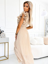 numoco Midi haljina od plisiranog šifona s dekolteom i mekim volanima - bež Numoco MIRABELLA