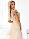numoco Midi haljina od plisiranog šifona s dekolteom i mekim volanima - bež Numoco MIRABELLA